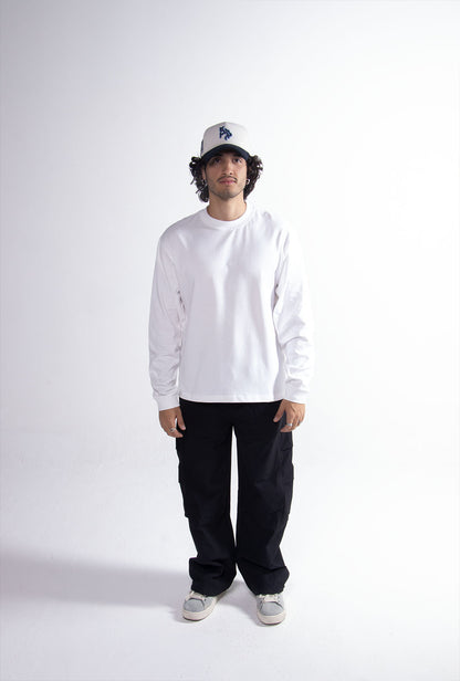 Playera Semi Oversize Blanca Manga Larga 275 GSM