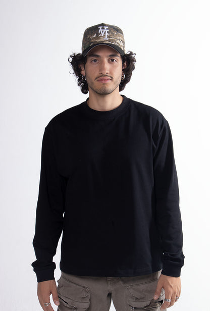 Playera Semi Oversize Negra Manga Larga 275 GSM