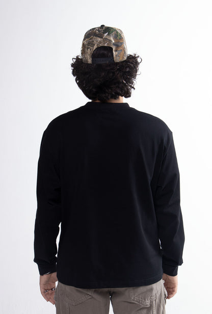 Playera Semi Oversize Negra Manga Larga 275 GSM